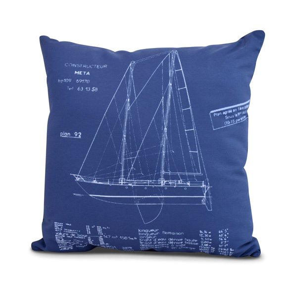 Simply Daisy, 20 x 20 inch, Sail Plan, Geometric Print Pillow, Blue Print Blue