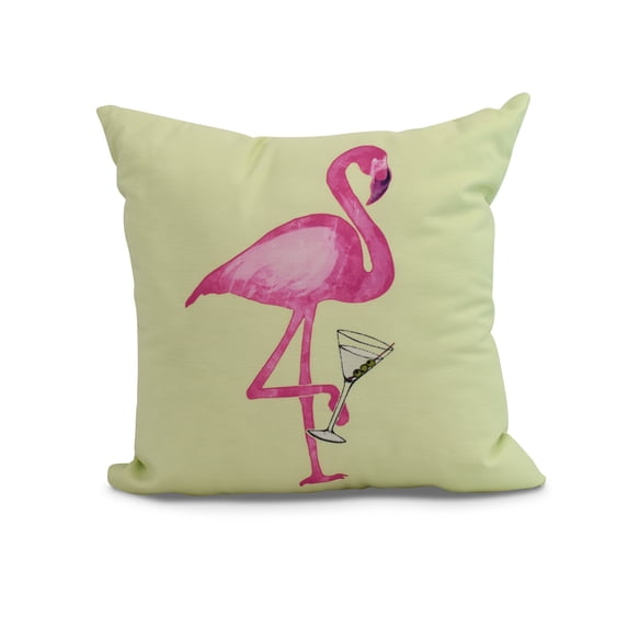 Simply Daisy, 20 x 20 inch, Single Flamingo Animal Print Pillow, Light Green