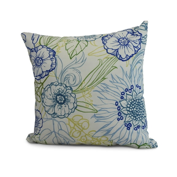 Simply Daisy, 20" x 20" zentangle 4 Color, Floral Print Outdoor Pillow, Blue