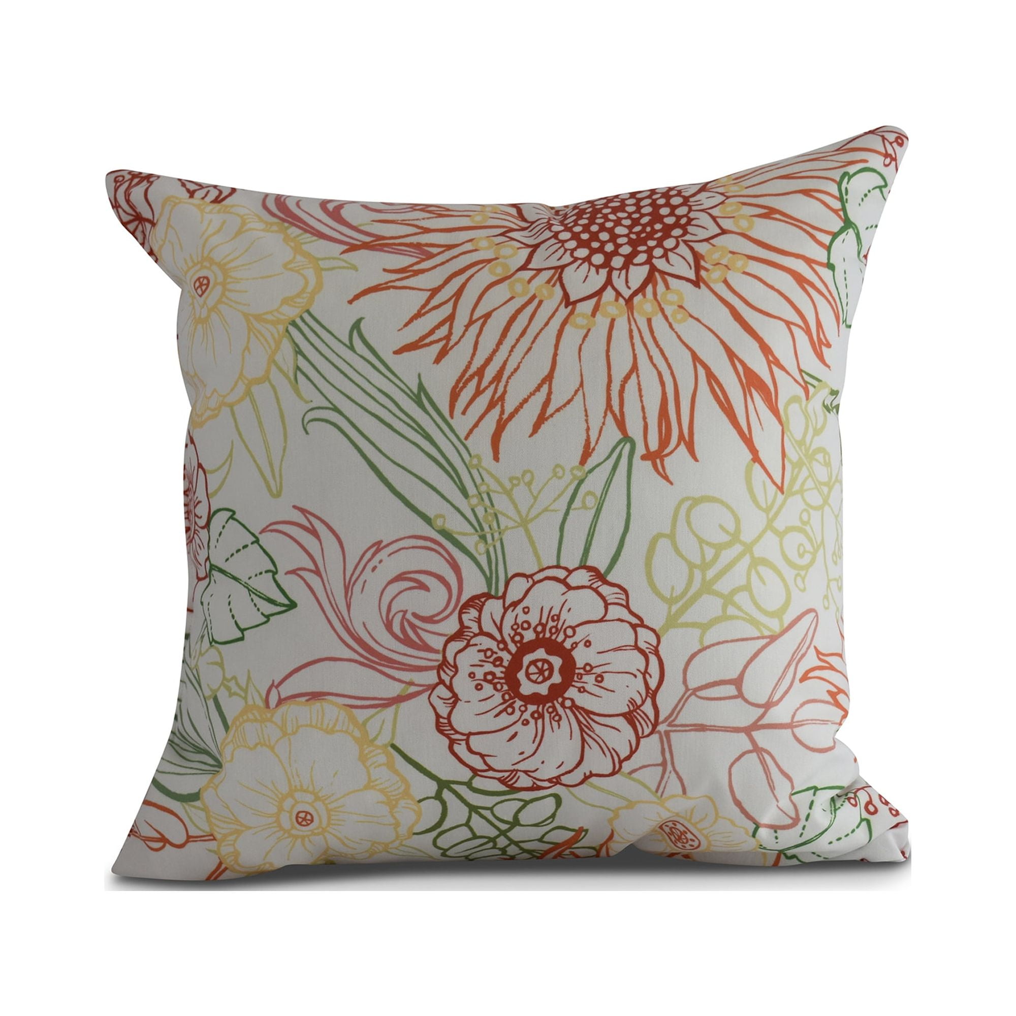 Simply Daisy, 20" x 20" zentangle 4 Color, Floral Print Outdoor Pillow, Orange