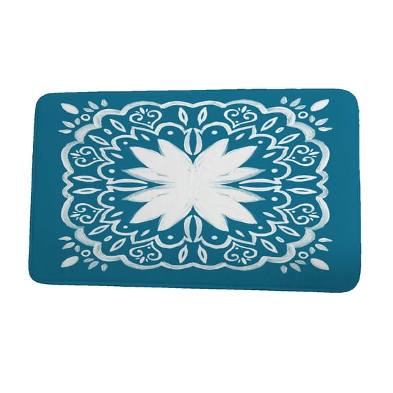 Simply Daisy 24" x 17" Plush Microfiber Blue Cuban Tile Bath Mat