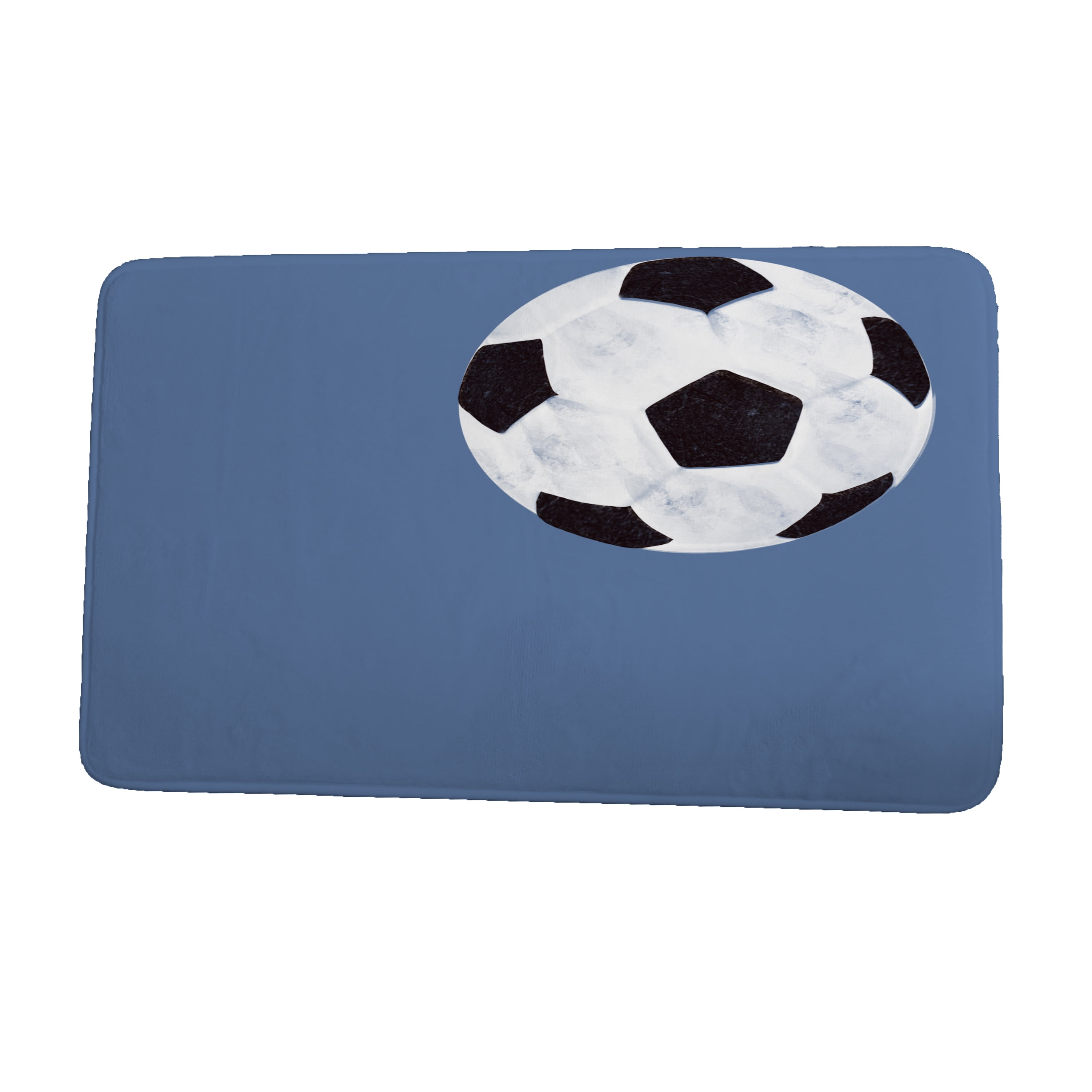 Simply Daisy 24" x 17" Plush Microfiber Blue Soccer Ball Bath Mat
