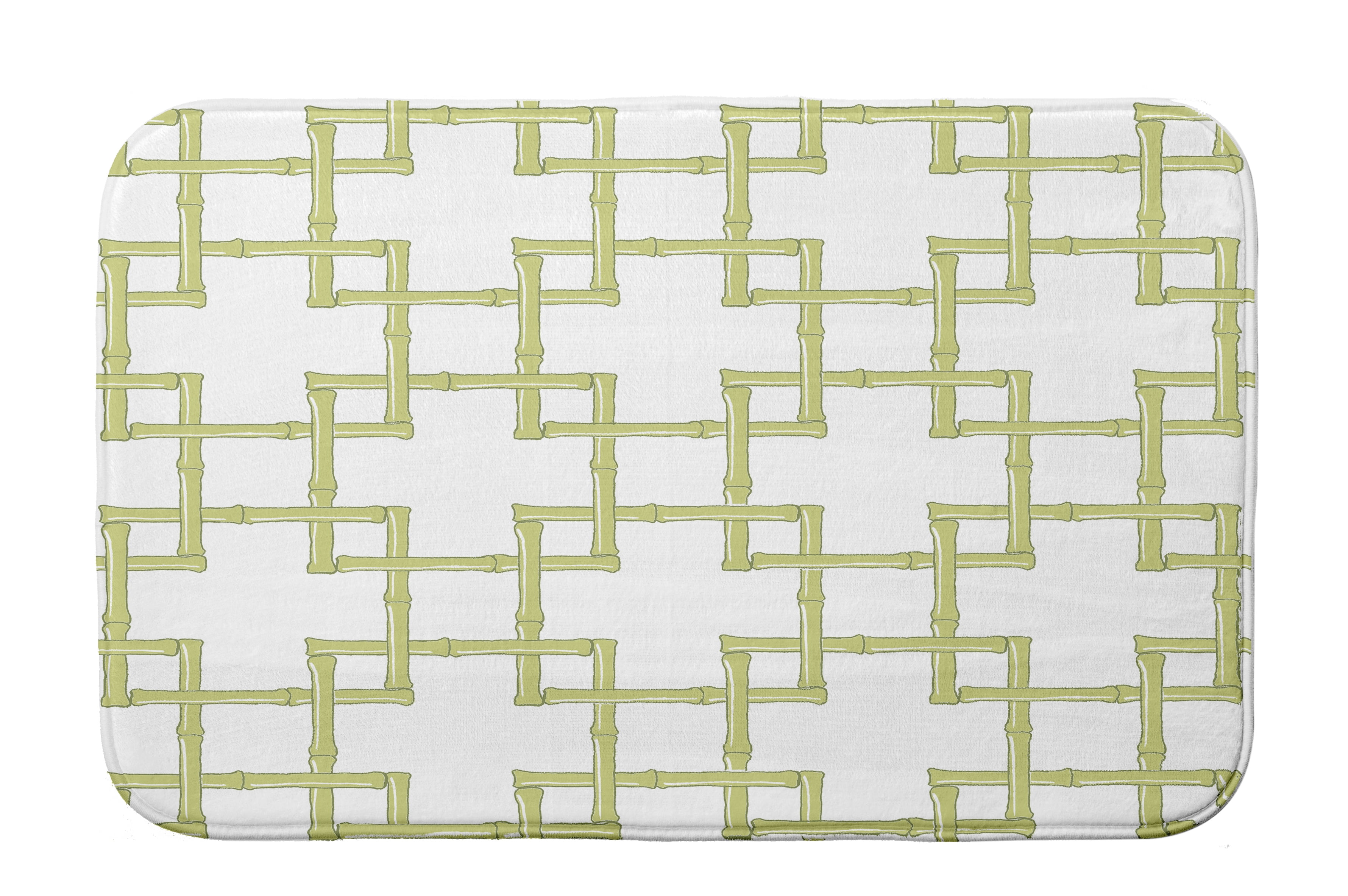Green Microfiber Bamboo Bath Mat with Foam Cushion, 24" x 17"