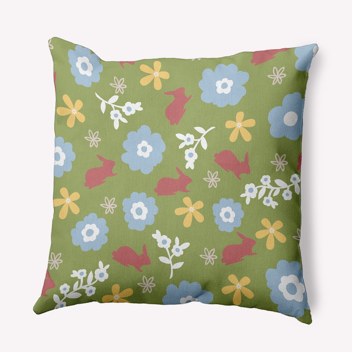 Simply Daisy 26-inch Square Flowery Love Bunnies Polyester Easter Throw Pillow, Apple Green Qty 1