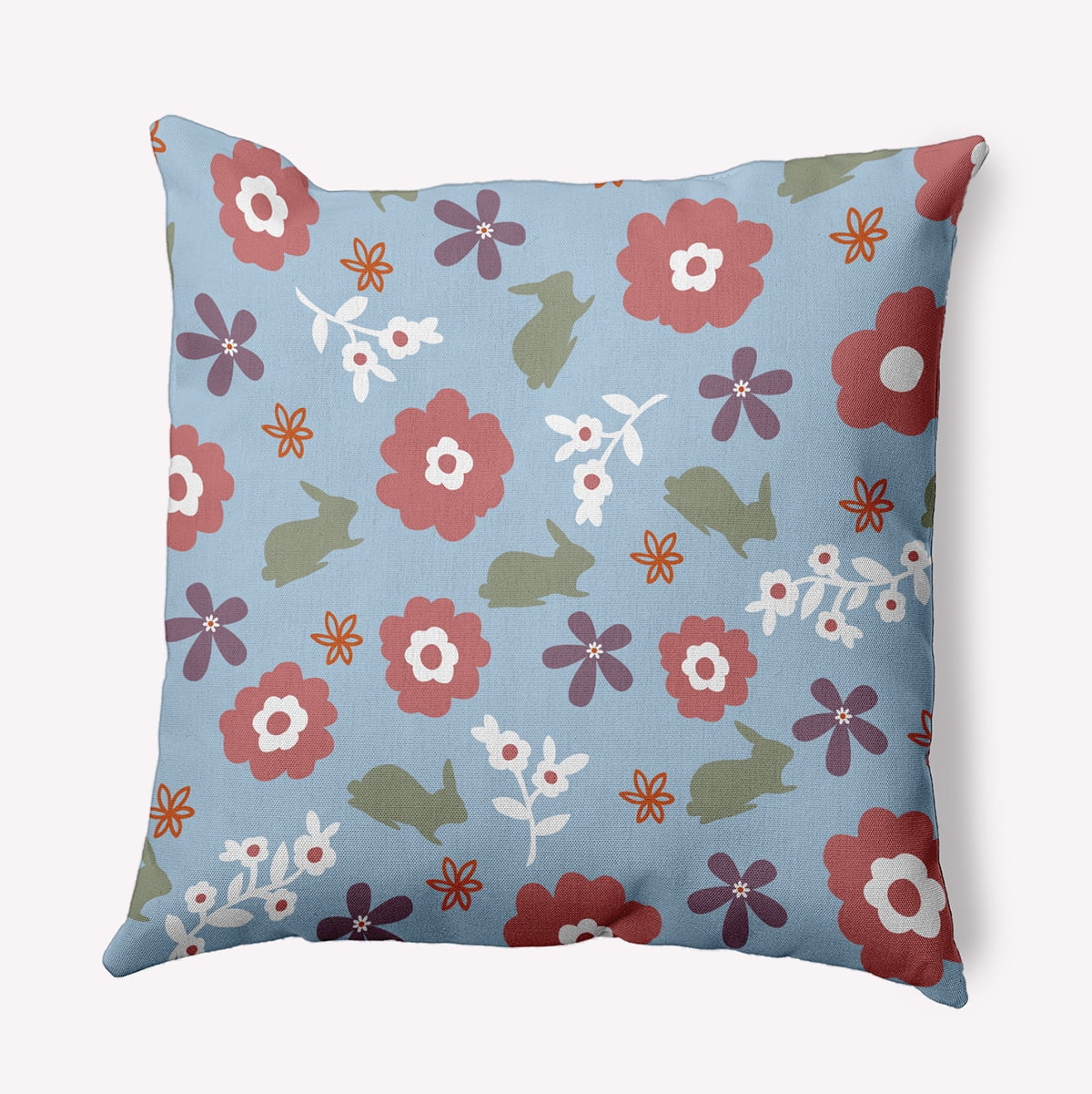Simply Daisy 26-inch Square Flowery Love Bunnies Polyester Easter Throw Pillow, Blue Qty 1