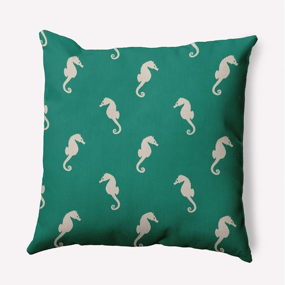 Simply Daisy 26-inch Square Sea Horses Polyester Indoor Pillow, Kelly Green Qty 1