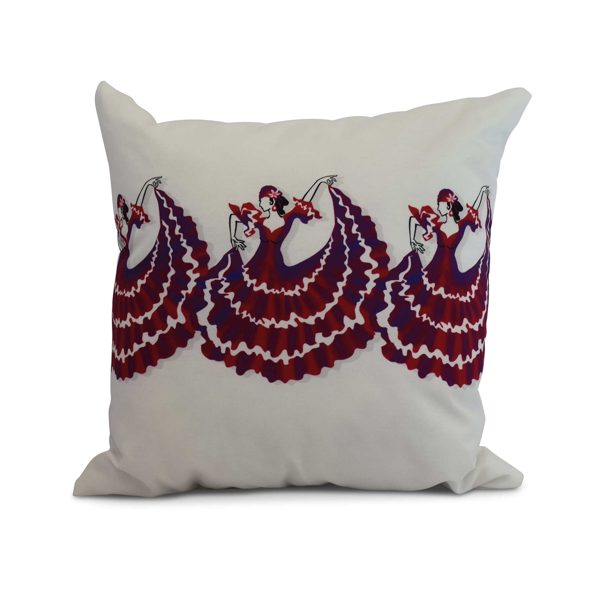 Simply Daisy, 26 x 26 Inch, 3 Cuban Dancers, Geometric Print Pillow, Red