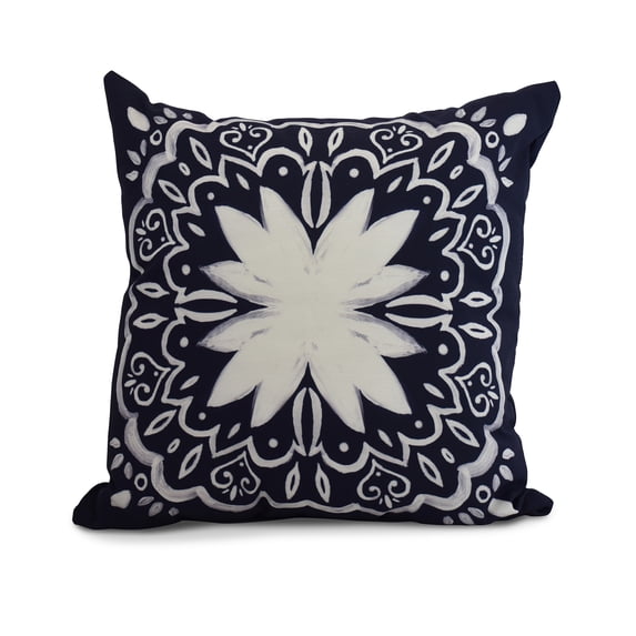 Simply Daisy, 26 x 26 Inch, Cuban Tile 1, Geometric Print Pillow, Navy Blue