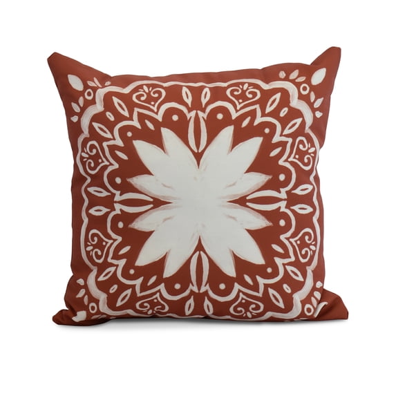 Simply Daisy, 26 x 26 Inch, Cuban Tile 1, Geometric Print Pillow, Red Orange