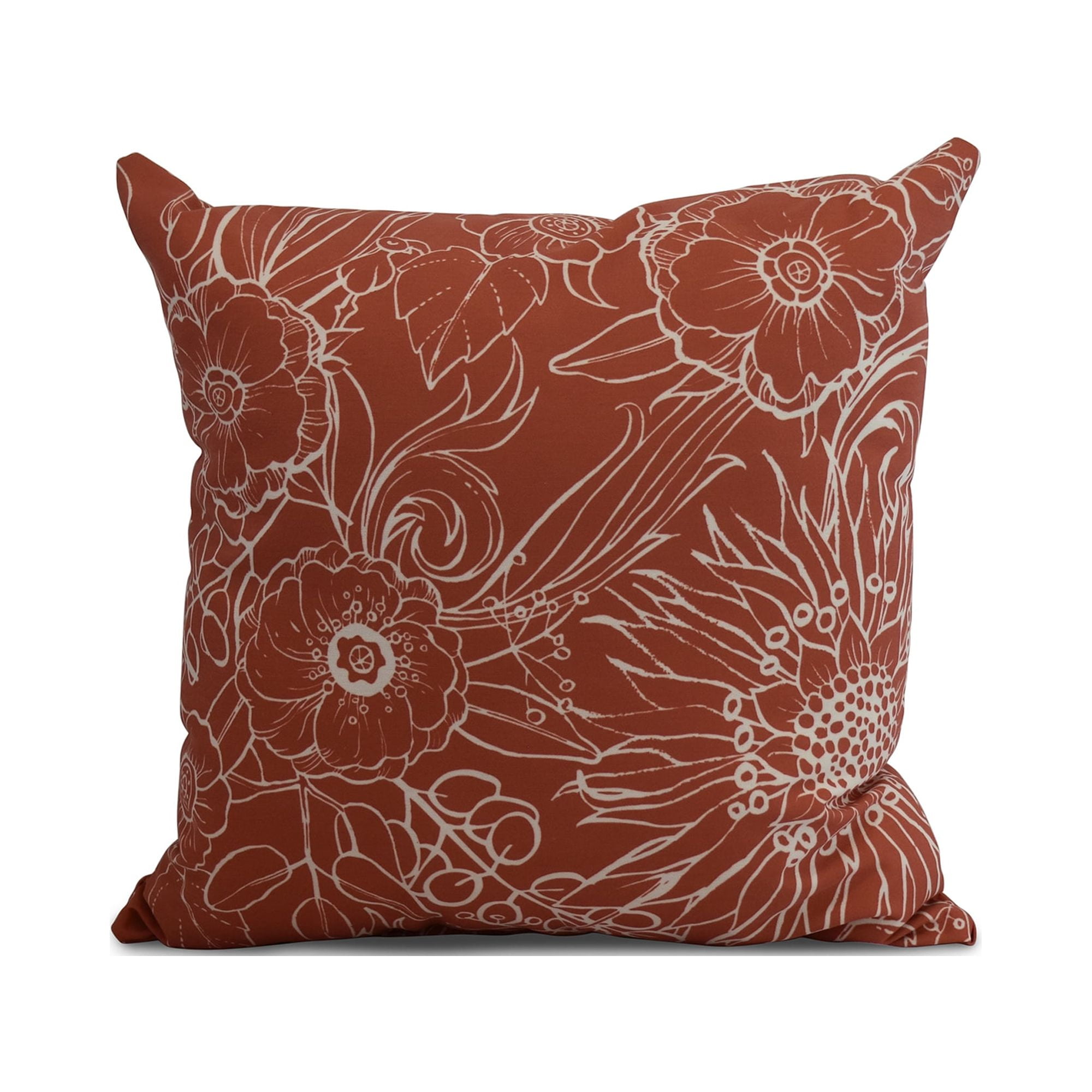 Simply Daisy, 26 x 26 Inch, Zentangle 4, Floral Print Pillow, Red Orange