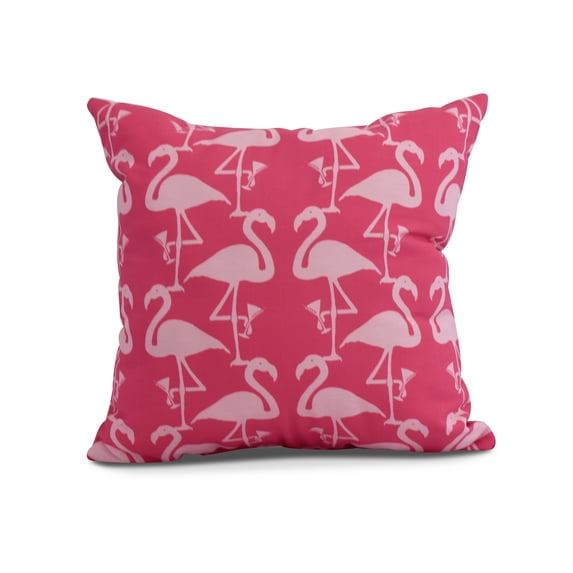 Simply Daisy, 26 x 26 inch, Flamingo Heart Martini Animal Print Pillow, Pink
