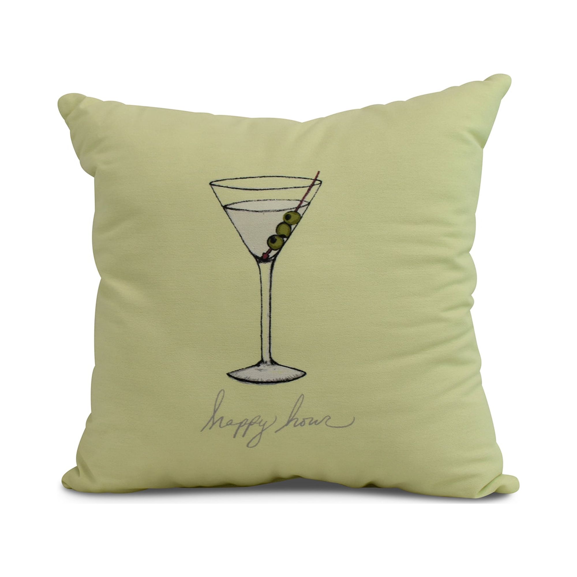 Simply Daisy, 26 x 26 inch, Martini Glass Happy Hour Geometric Print Pillow, Light Green