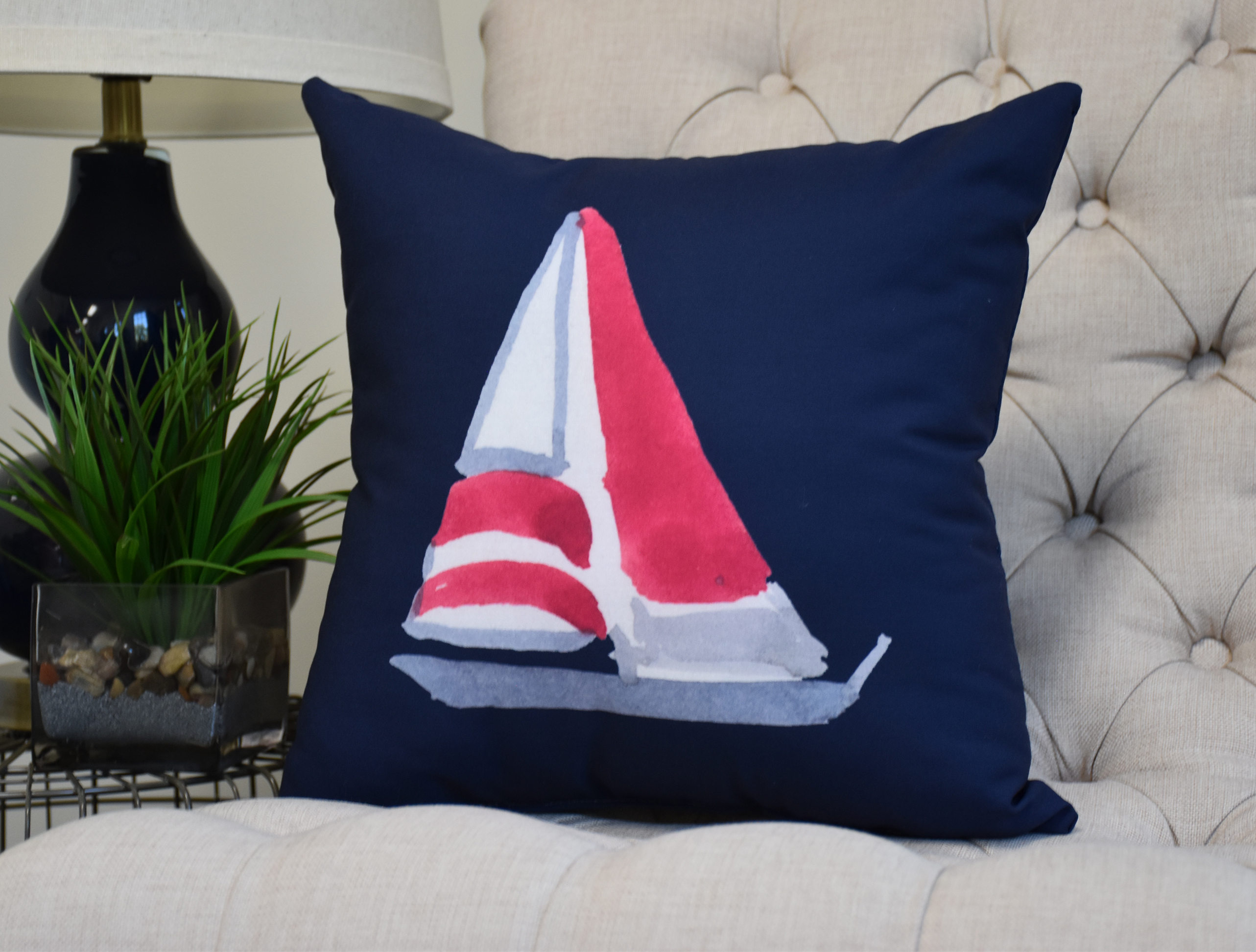 Simply Daisy, 26 x 26 inch, Sail Away, Geometric Print Pillow, Navy