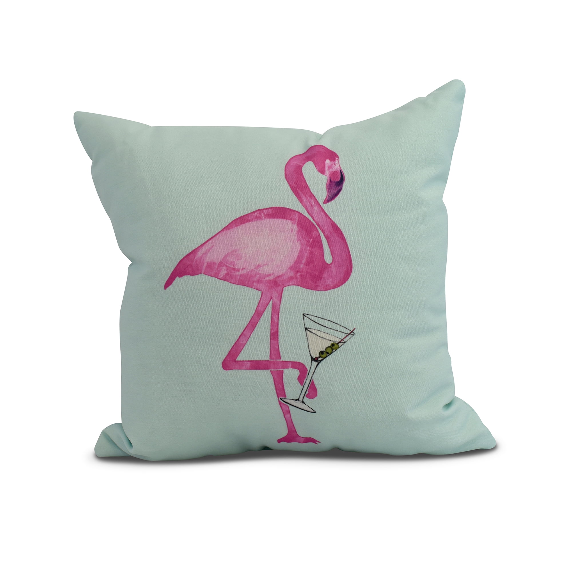 Simply Daisy, 26 x 26 inch, Single Flamingo Animal Print Pillow, Aqua