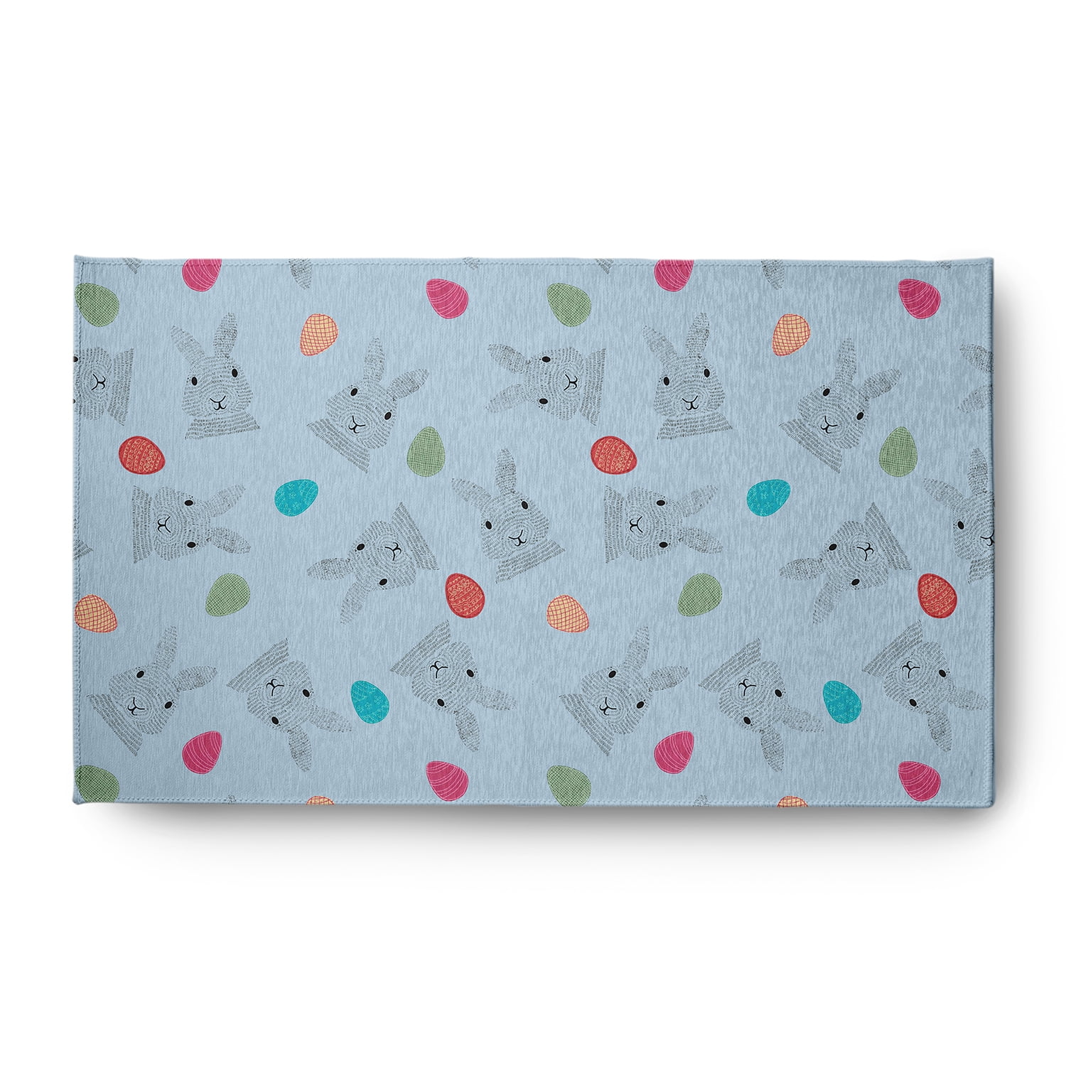 Simply Daisy 3' x 5' After Rain Blue Bunnies and Eggs Easter Chenille Indoor/Outdoor Rug