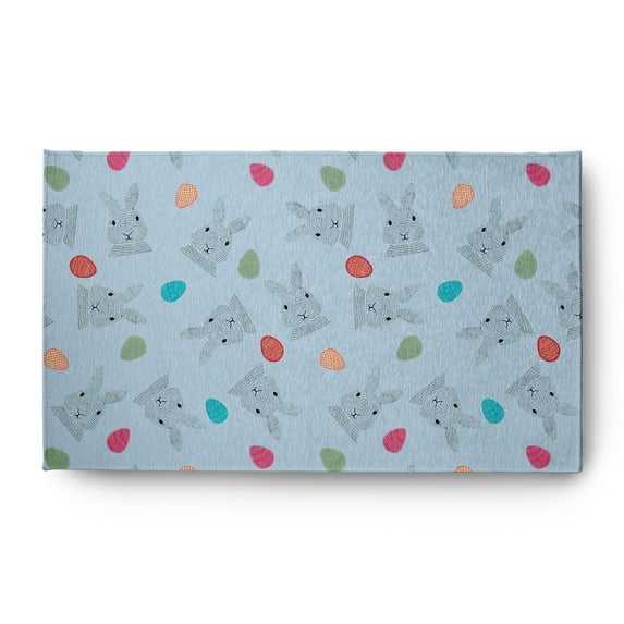 Simply Daisy 3' x 5' After Rain Blue Bunnies and Eggs Easter Chenille Rug