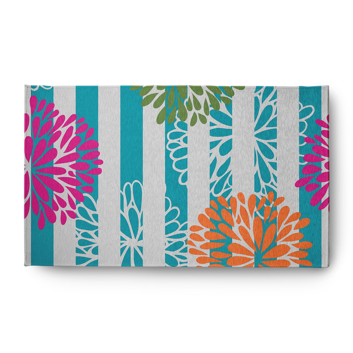Simply Daisy 3' x 5' Blue Flower Bursts Spring Chenille Indoor/Outdoor Rug