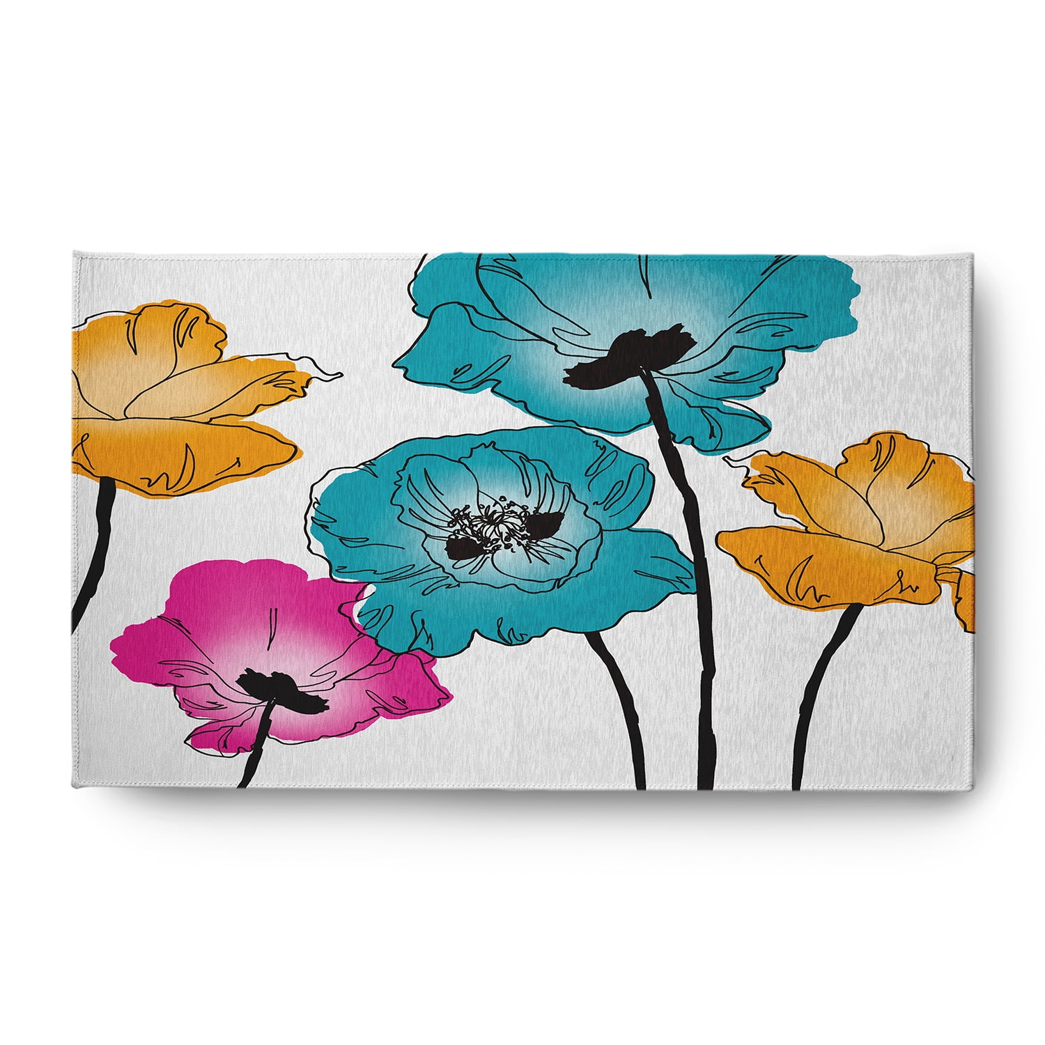 Simply Daisy 3' x 5' Blue Popping Poppies Spring Chenille Rug