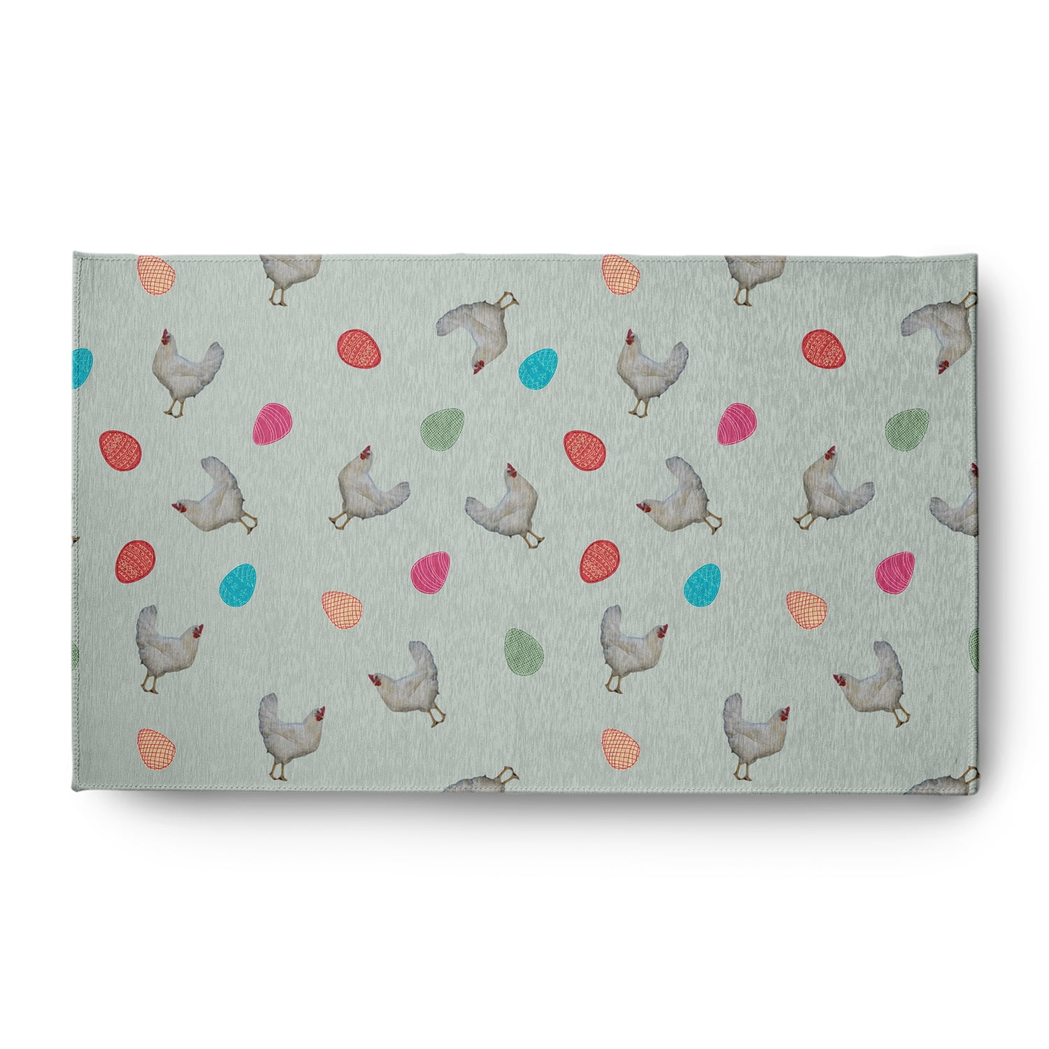 Simply Daisy 3' x 5' Breezeway Green Chickens and Eggs Easter Chenille Indoor/Outdoor Rug