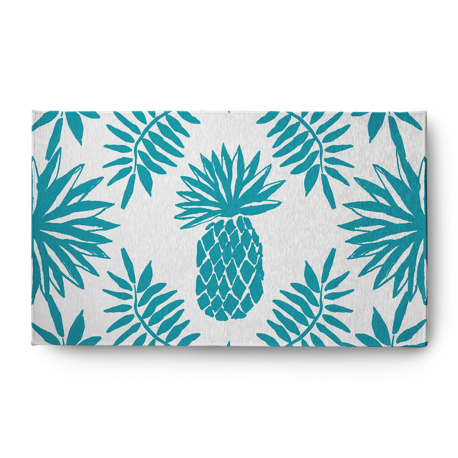 Simply Daisy 3' x 5' Explorer Blue Pineapple Leaves Spring Chenille Indoor/Outdoor Rug