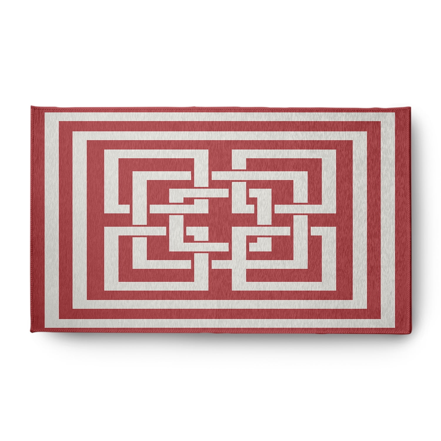 Simply Daisy 3' x 5' Greek New Key Nautical Chenille Rug, Ligonberry Red