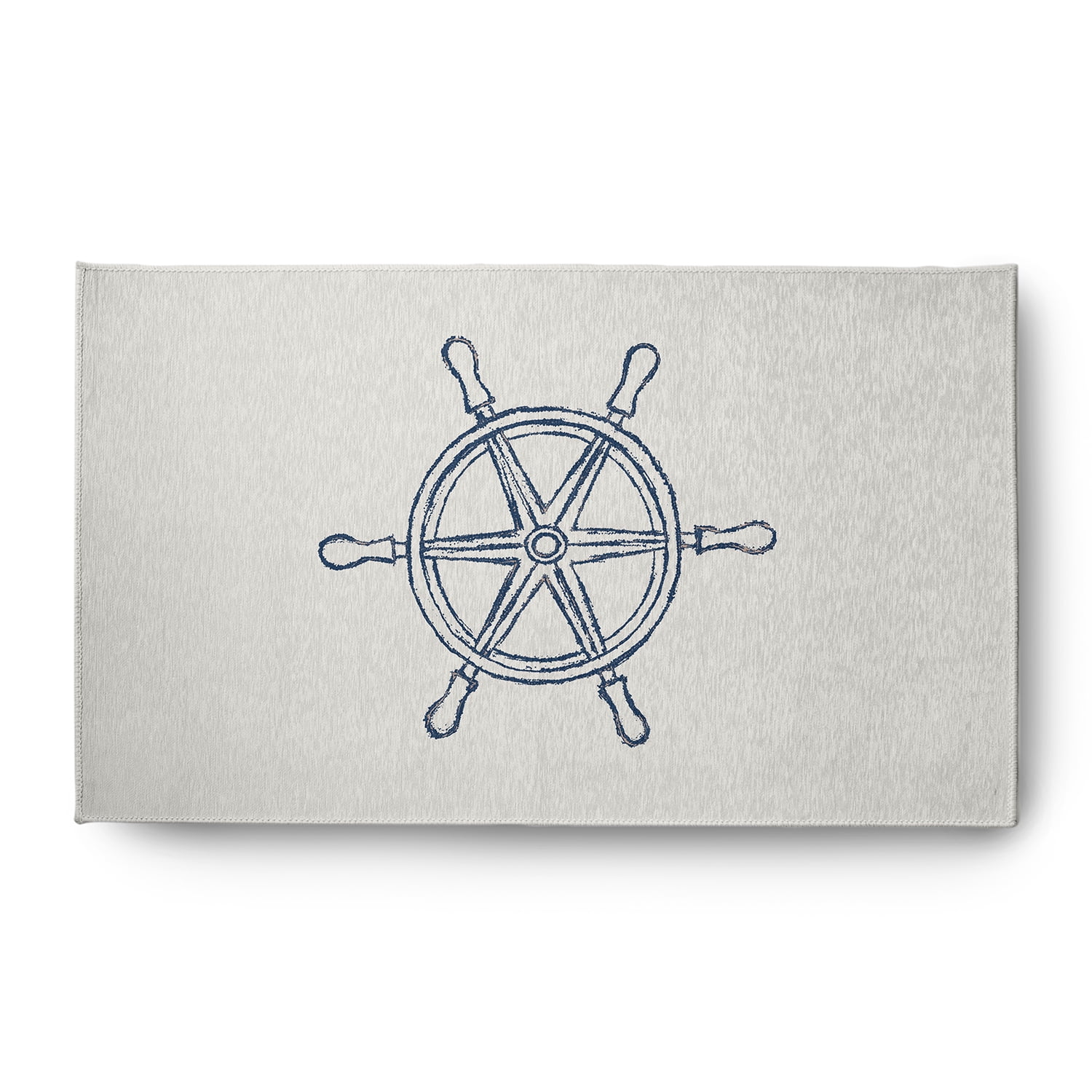 Simply Daisy 3' x 5' Large Ship Wheel Nautical Chenille Rug, Nautical Blue