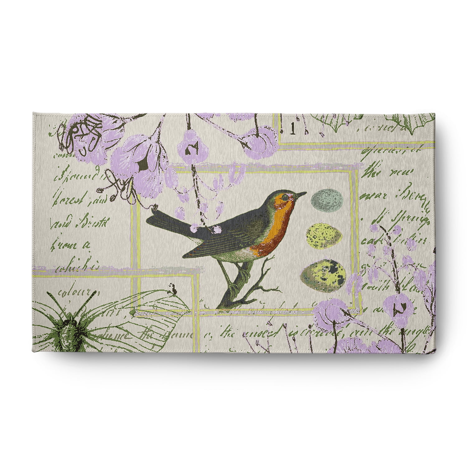 Simply Daisy 3' x 5' Lilac Singing Bird Spring Chenille Indoor/Outdoor Rug