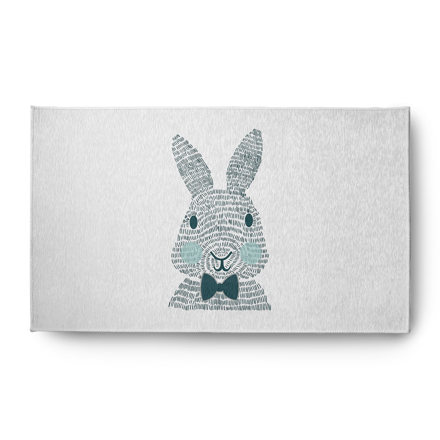 Simply Daisy 3' x 5' Ocean Abyss Green Monochrome Bunny Easter Chenille Indoor/Outdoor Rug