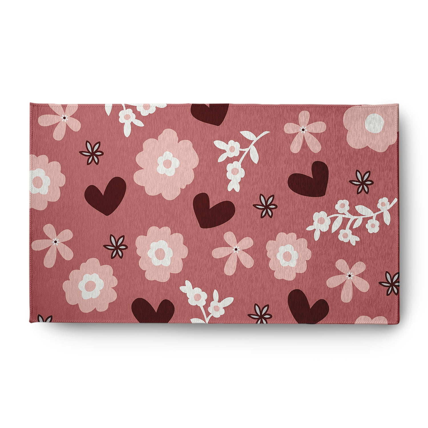Simply Daisy 3' x 5' Pink Flowery Love Valentines Chenille Indoor/Outdoor Rug