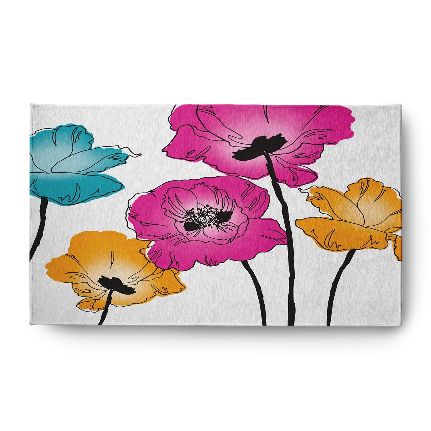 Simply Daisy 3' x 5' Pink Popping Poppies Spring Chenille Indoor/Outdoor Rug