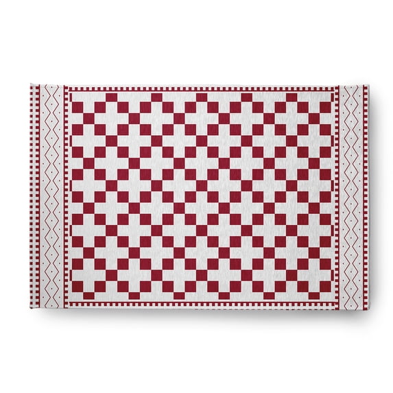 Simply Daisy 3' x 5' Red Cross and Squares Rug