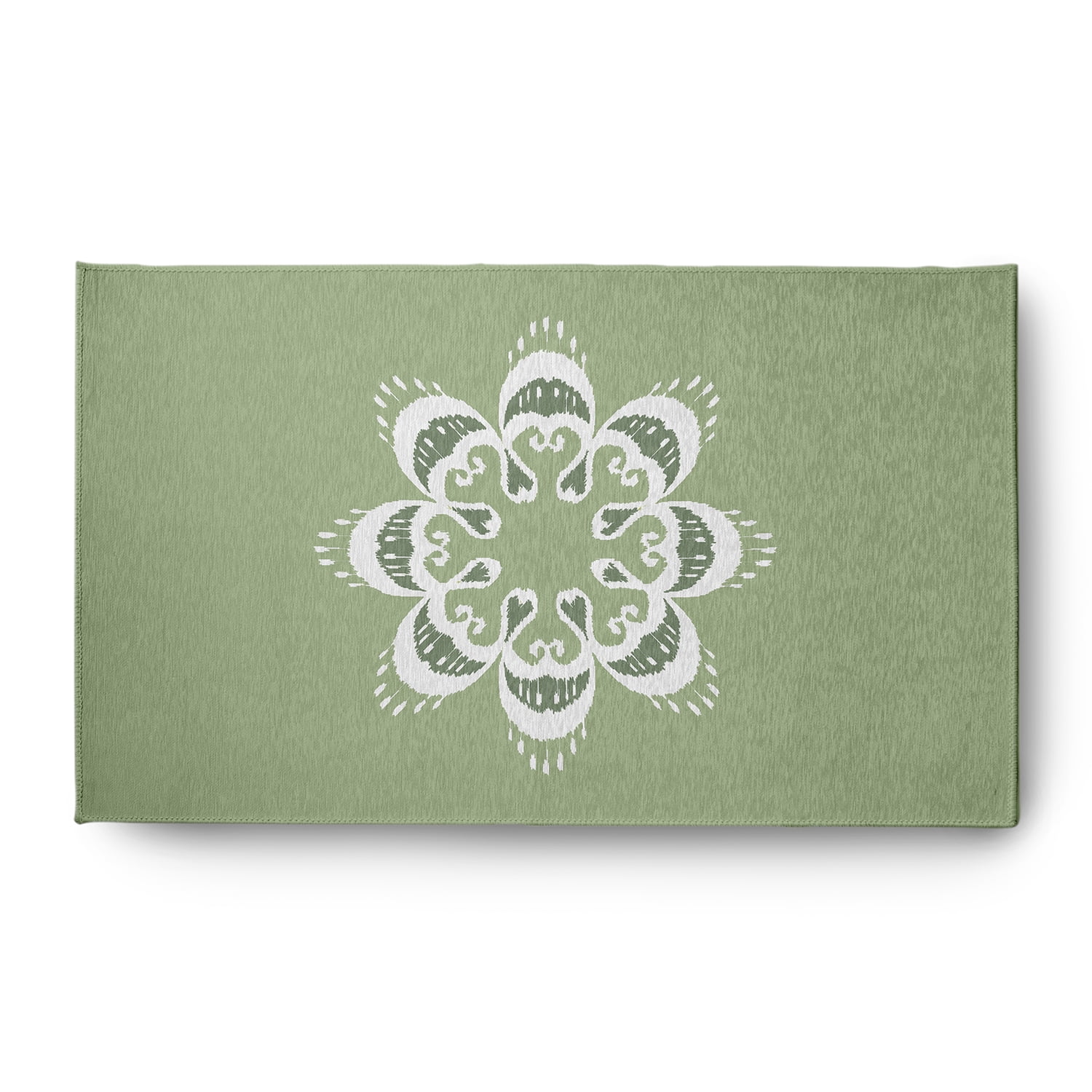 Simply Daisy 3' x 5' Sage Green Ikat Mandala Chenille Indoor/Outdoor Rug