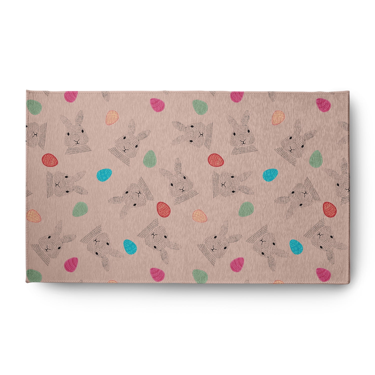 Simply Daisy 3' x 5' Sunwashed Red Bunnies and Eggs Easter Chenille Indoor/Outdoor Rug