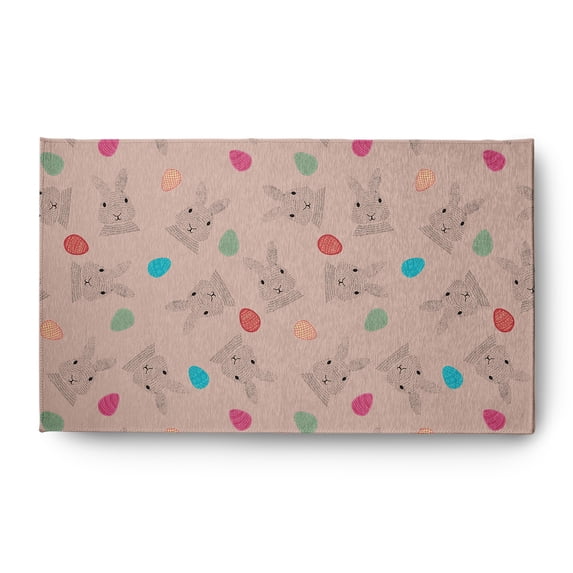 Simply Daisy 3' x 5' Sunwashed Red Bunnies and Eggs Easter Chenille Rug