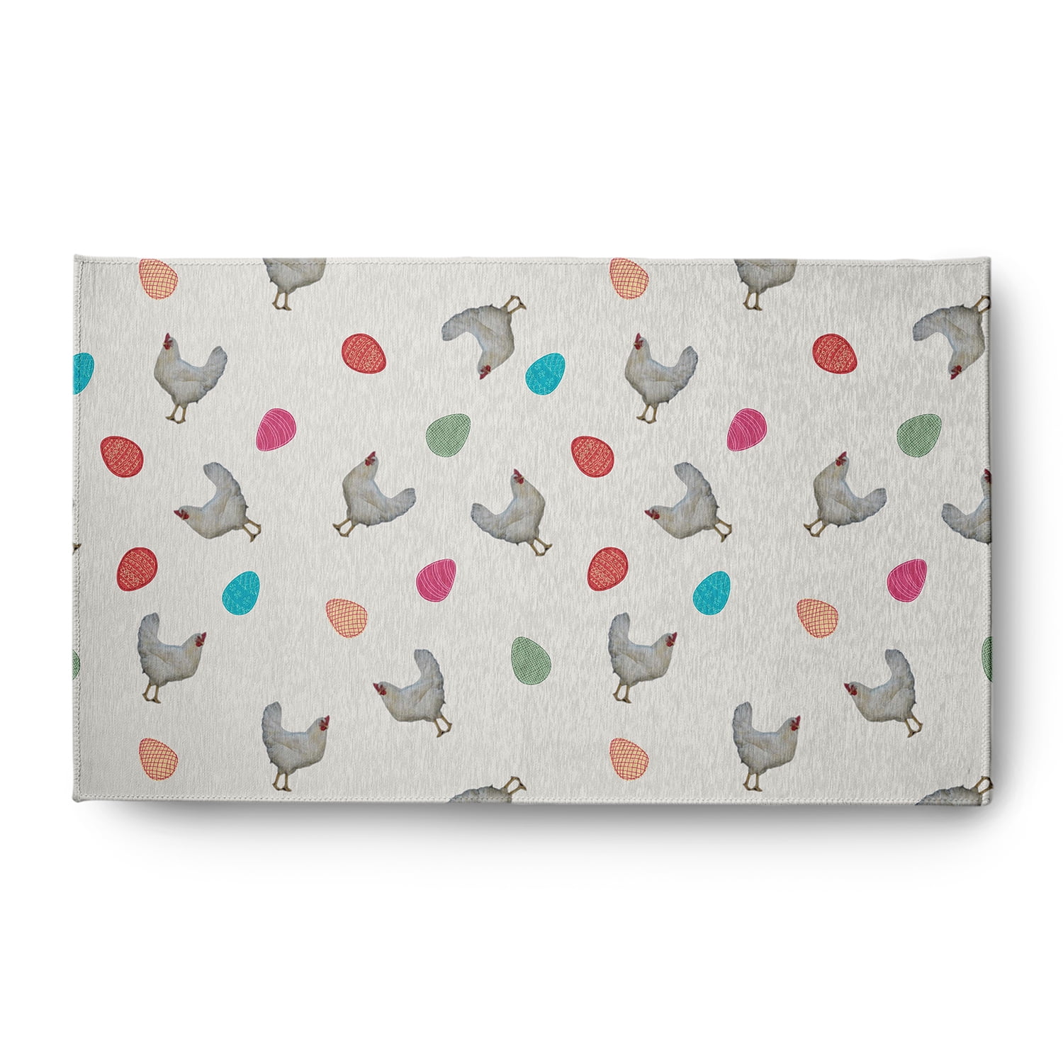 Simply Daisy 3' x 5' Whisper White Chickens and Eggs Easter Chenille Indoor/Outdoor Rug