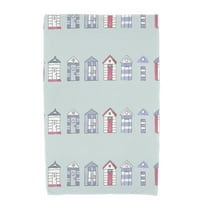 Simply Daisy, 30 x 60 Inch, Multi Beach Hut, Stripe Print Beach Towel, Aqua