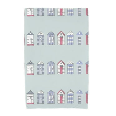 Simply Daisy, 30 x 60 Inch, Multi Beach Hut, Stripe Print Beach Towel, Aqua