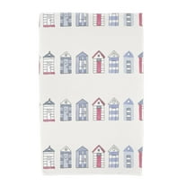 Simply Daisy, 30 x 60 Inch, Multi Beach Hut, Stripe Print Beach Towel, Ivory