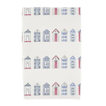 Simply Daisy, 30 x 60 Inch, Multi Beach Hut, Stripe Print Beach Towel, Ivory