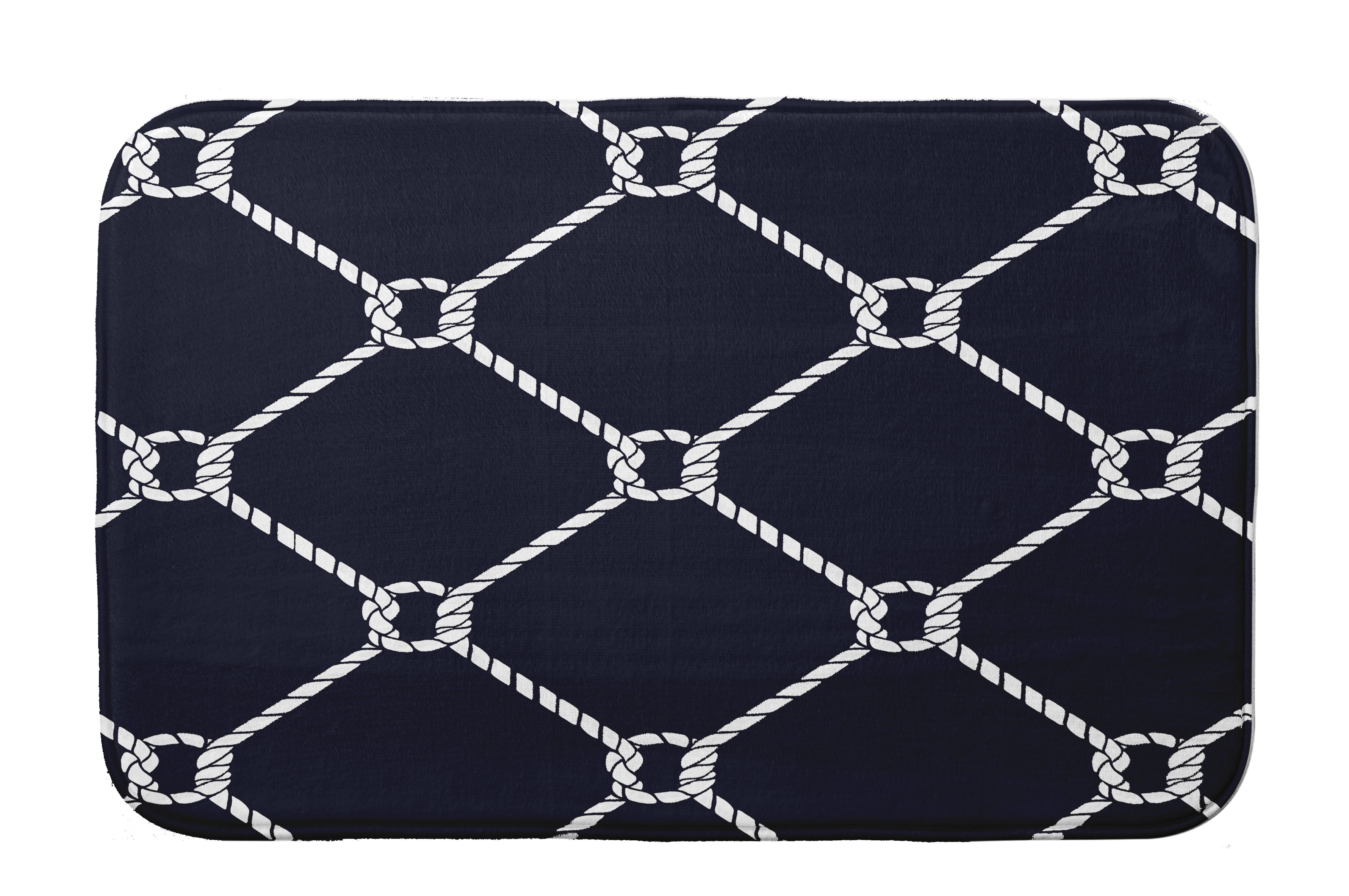 Simply Daisy 34" x 21" Plush Microfiber Navy Ahoy! Bath Mat