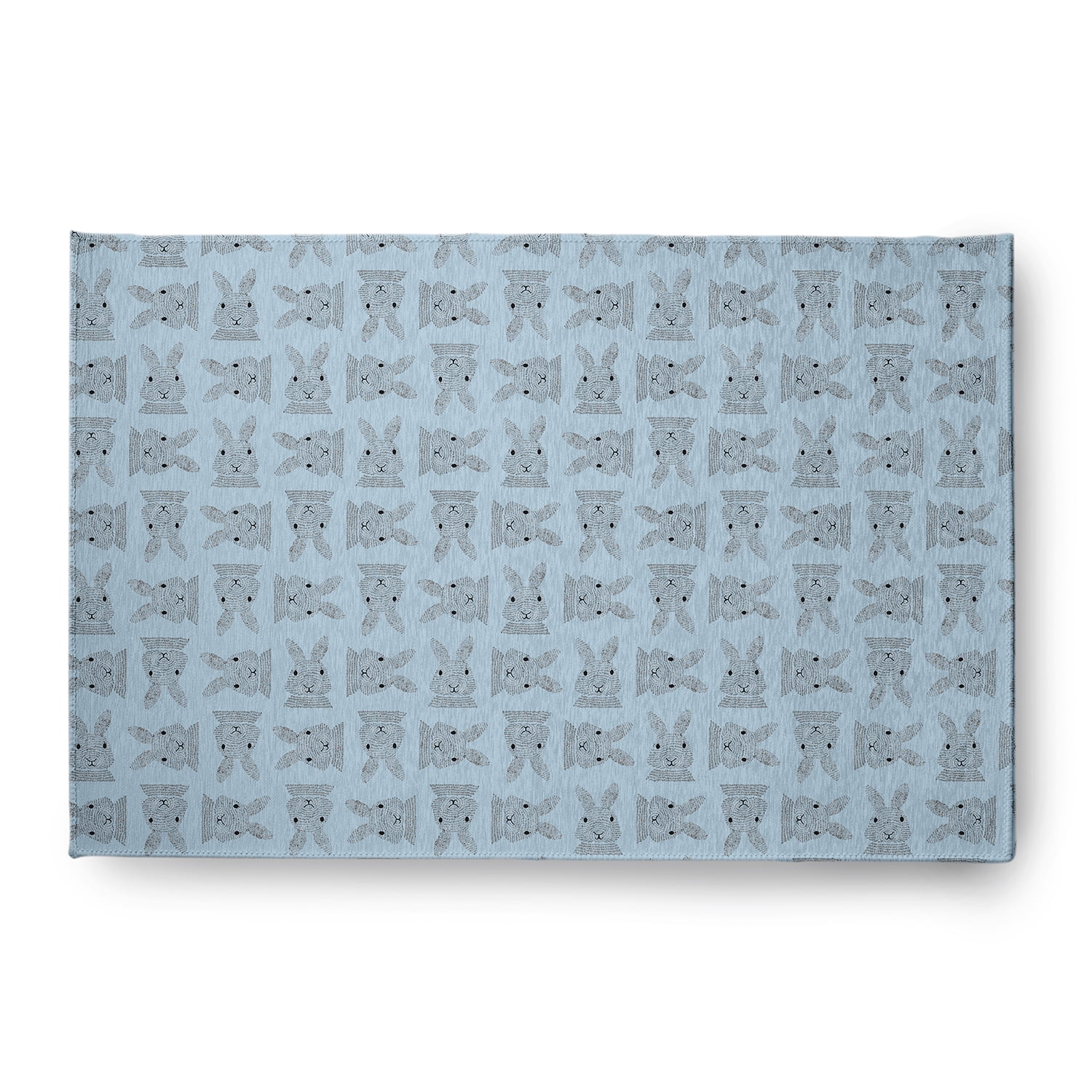 Simply Daisy 4' x 6' After Rain Blue Criss Cross Bunnies Easter Chenille Indoor/Outdoor Rug