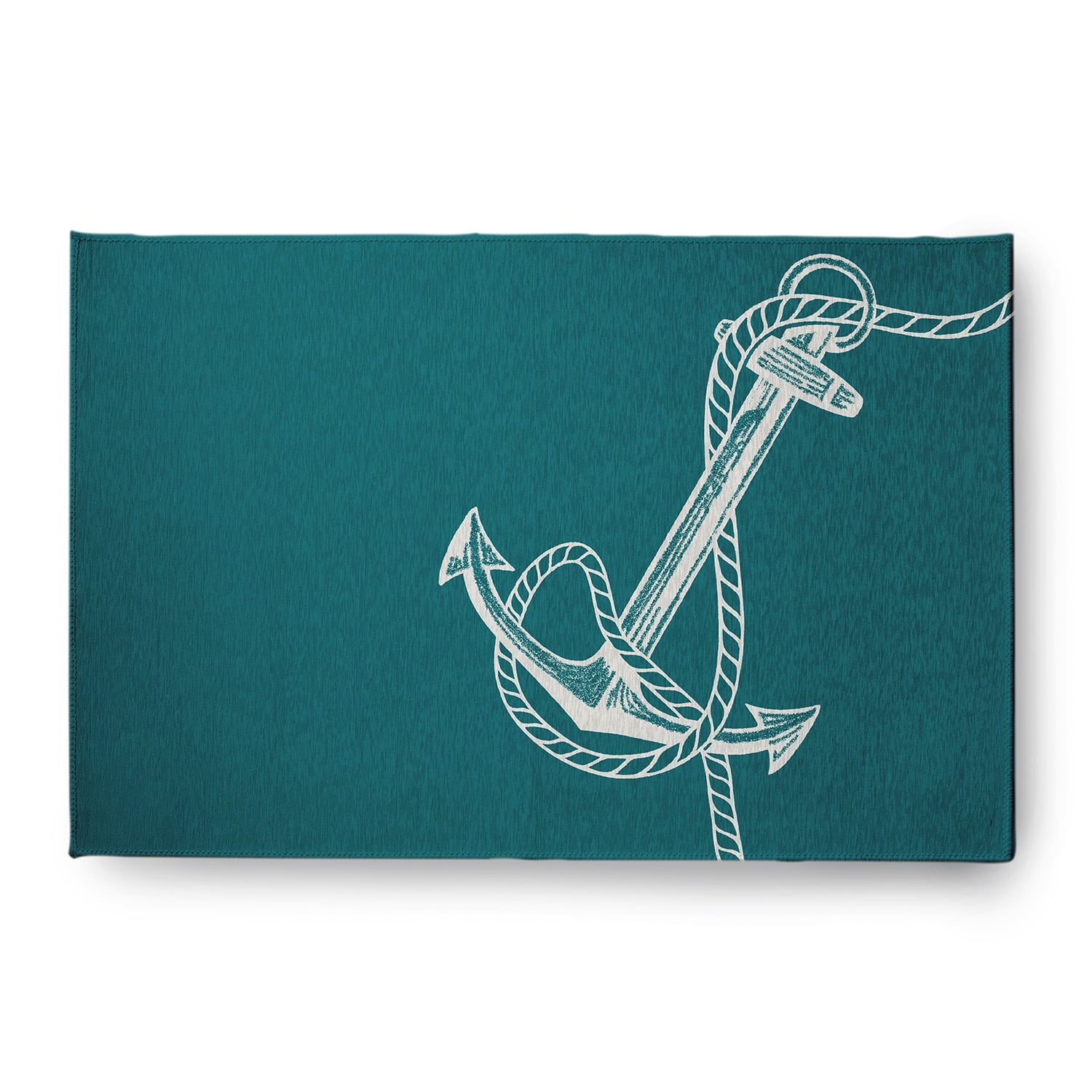 Simply Daisy 4' x 6' Anchored Nautical Chenille Rug, Ocean Teal