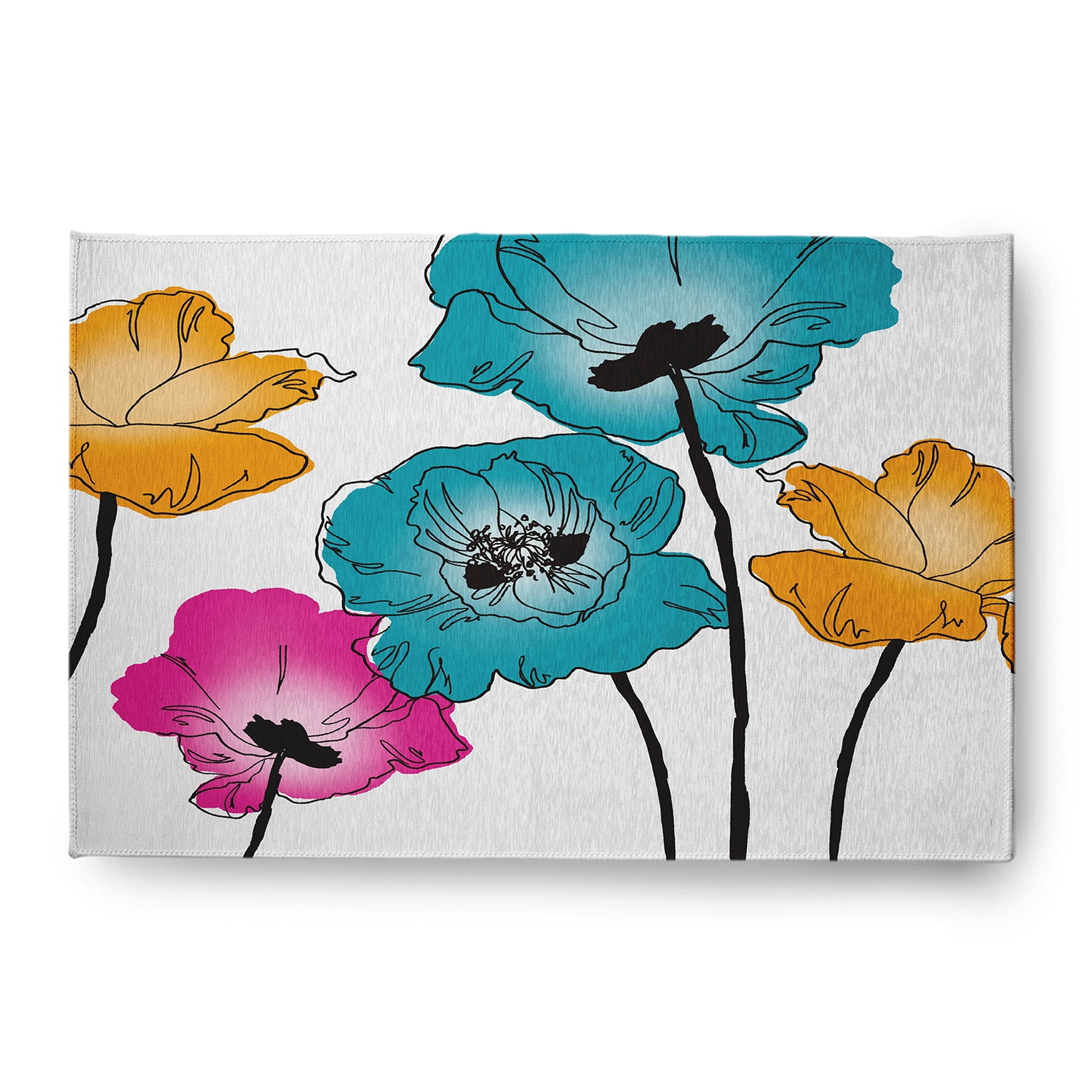 Blue and Multicolor Floral Chenille 4' x 6' Non-slip Rug