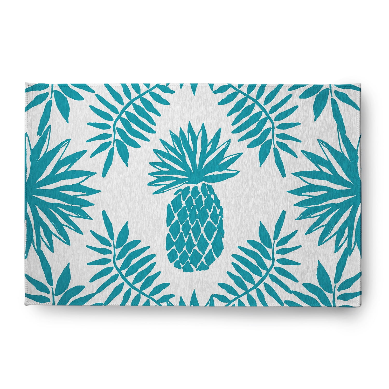 Simply Daisy 4' x 6' Explorer Blue Pineapple Leaves Spring Chenille Indoor/Outdoor Rug