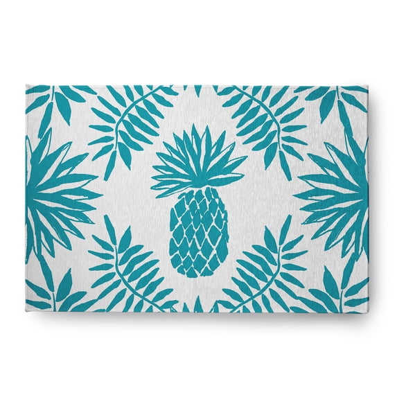 Simply Daisy 4' x 6' Explorer Blue Pineapple Leaves Spring Chenille Indoor/Outdoor Rug