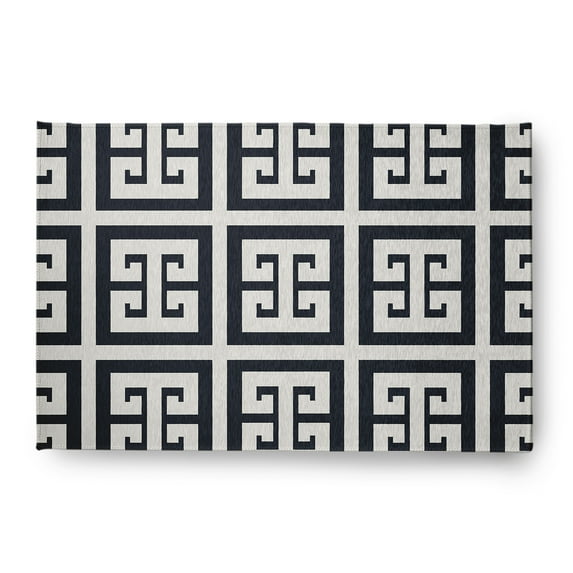 Simply Daisy 4' x 6' Greek Key Patterned Chenille Rug, Shark Blue