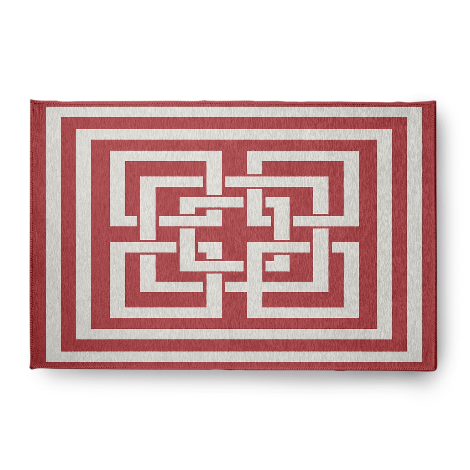 Simply Daisy 4' x 6' Greek New Key Nautical Chenille Rug, Ligonberry Red