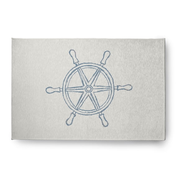 Simply Daisy 4' x 6' Large Ship Wheel Nautical Chenille Rug, Dusty Smoke