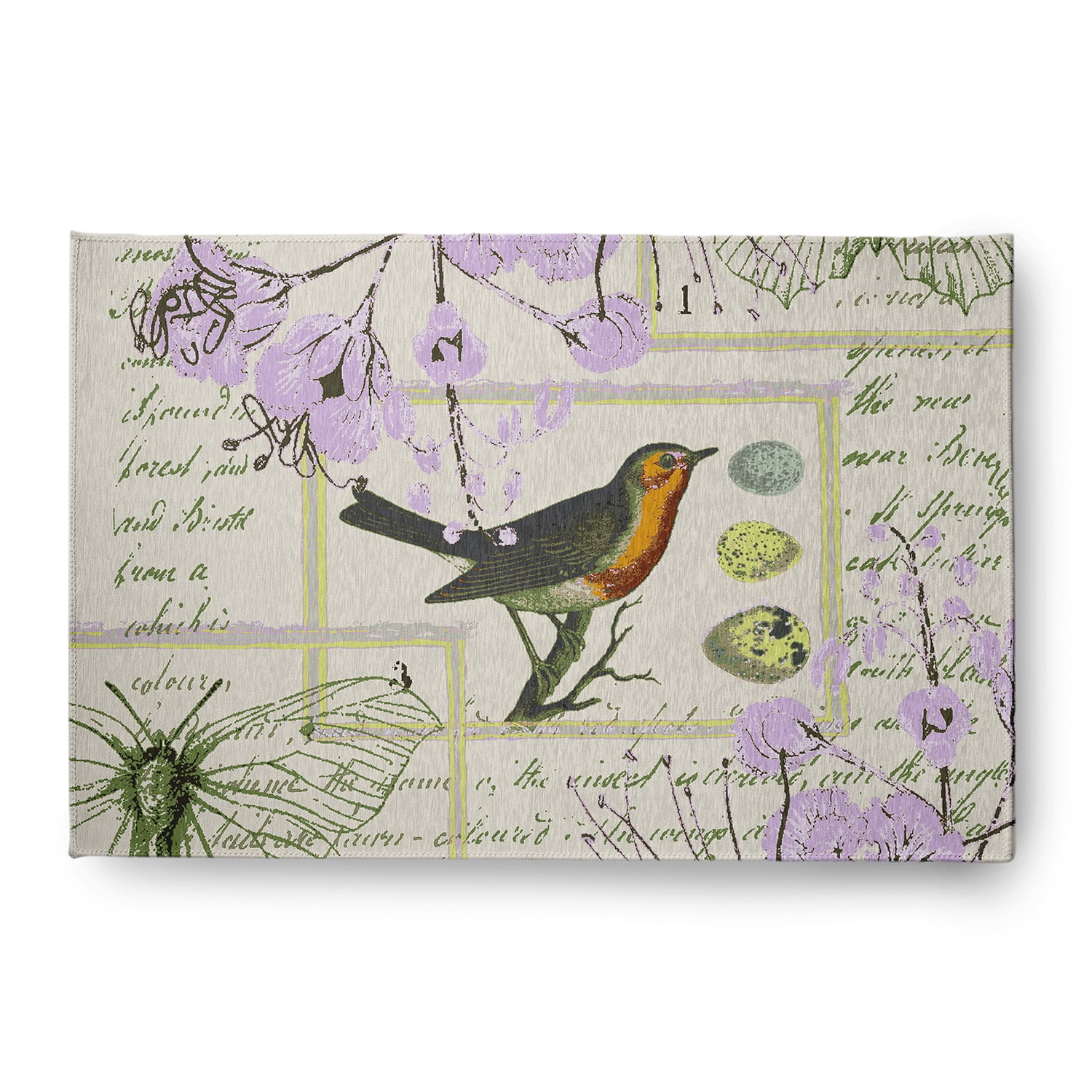 Simply Daisy 4' x 6' Lilac Singing Bird Spring Chenille Indoor/Outdoor Rug