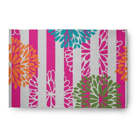 Simply Daisy 4' x 6' Orange Flower Bursts Spring Chenille Indoor/Outdoor Rug